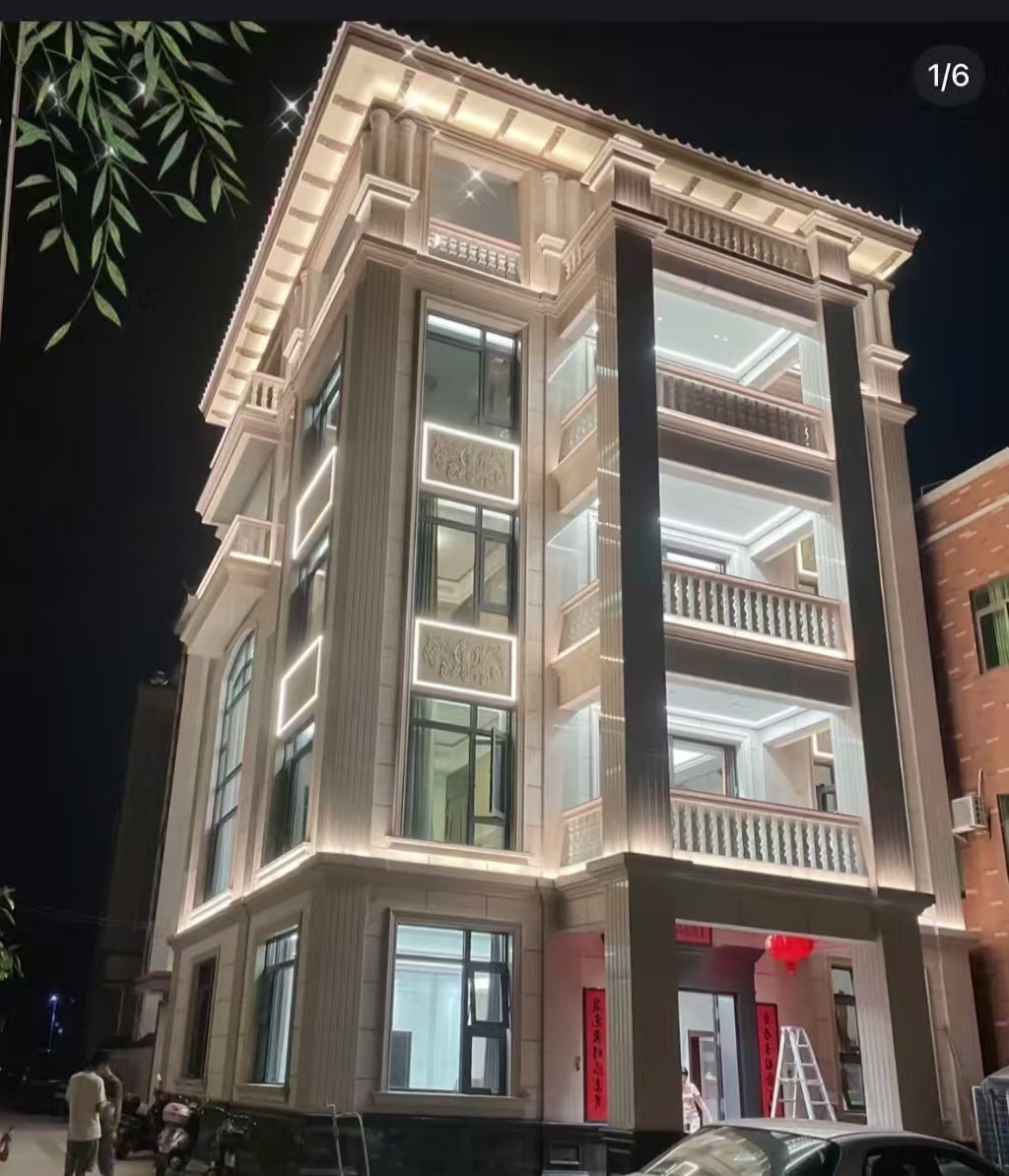 哈密 芝麻白花岗岩别墅外墙夜间效果