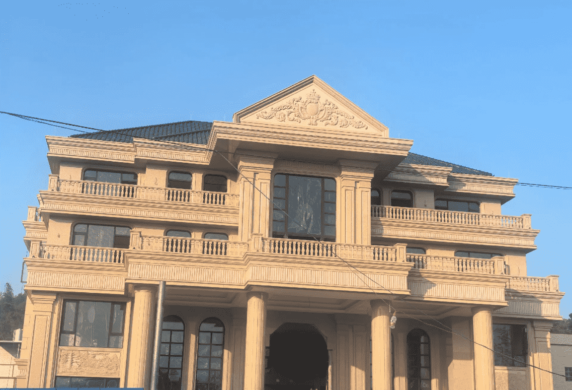 哈密黄金麻别墅外墙干挂石材效果示例