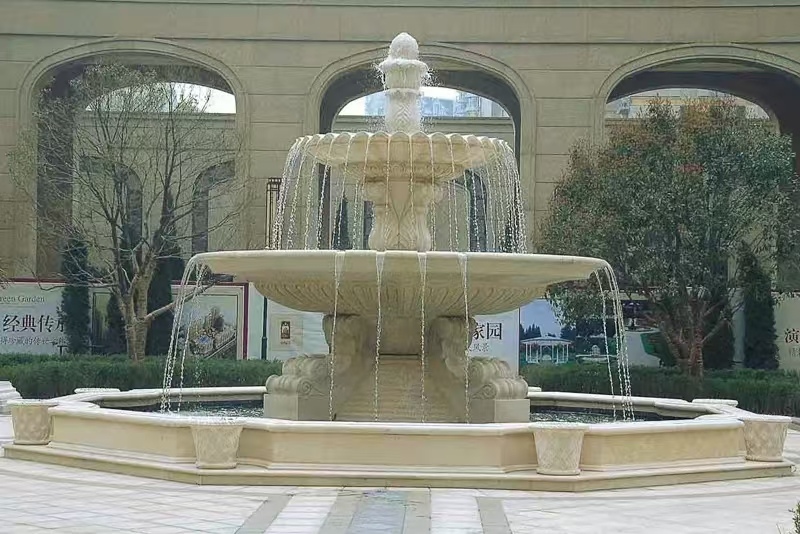 哈密 黄金麻花岗岩异型加工——户外庭院石雕流水喷泉